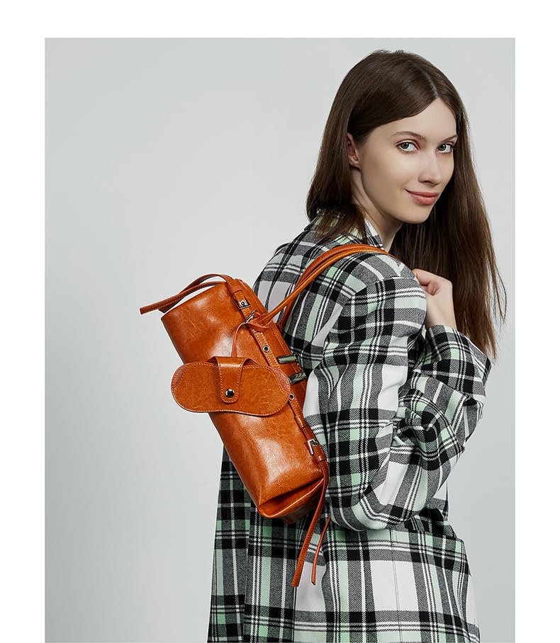 JIUFENG Trendy Women's Genuine Leather Retro Streetwear Crossbody Shoulder Tote Bag - Vintage Design3