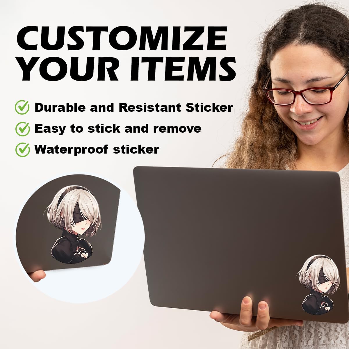 Yorha 2B NiEr Automata Anime Manga Decal Stickers, Ideal for Cars, Laptop, Skateboard, Wall Décor, UV Resistant (2B002) image 3