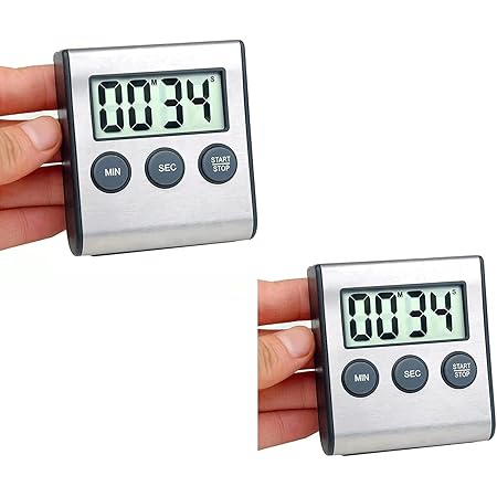 Kyzistn 2 Pack Kitchen Timer, Digital Kitchen Timer Magnetic Countdown Timer with Loud Alarm Stainless Steel Kitchen Timer for Cooking, Baking, Sports Games