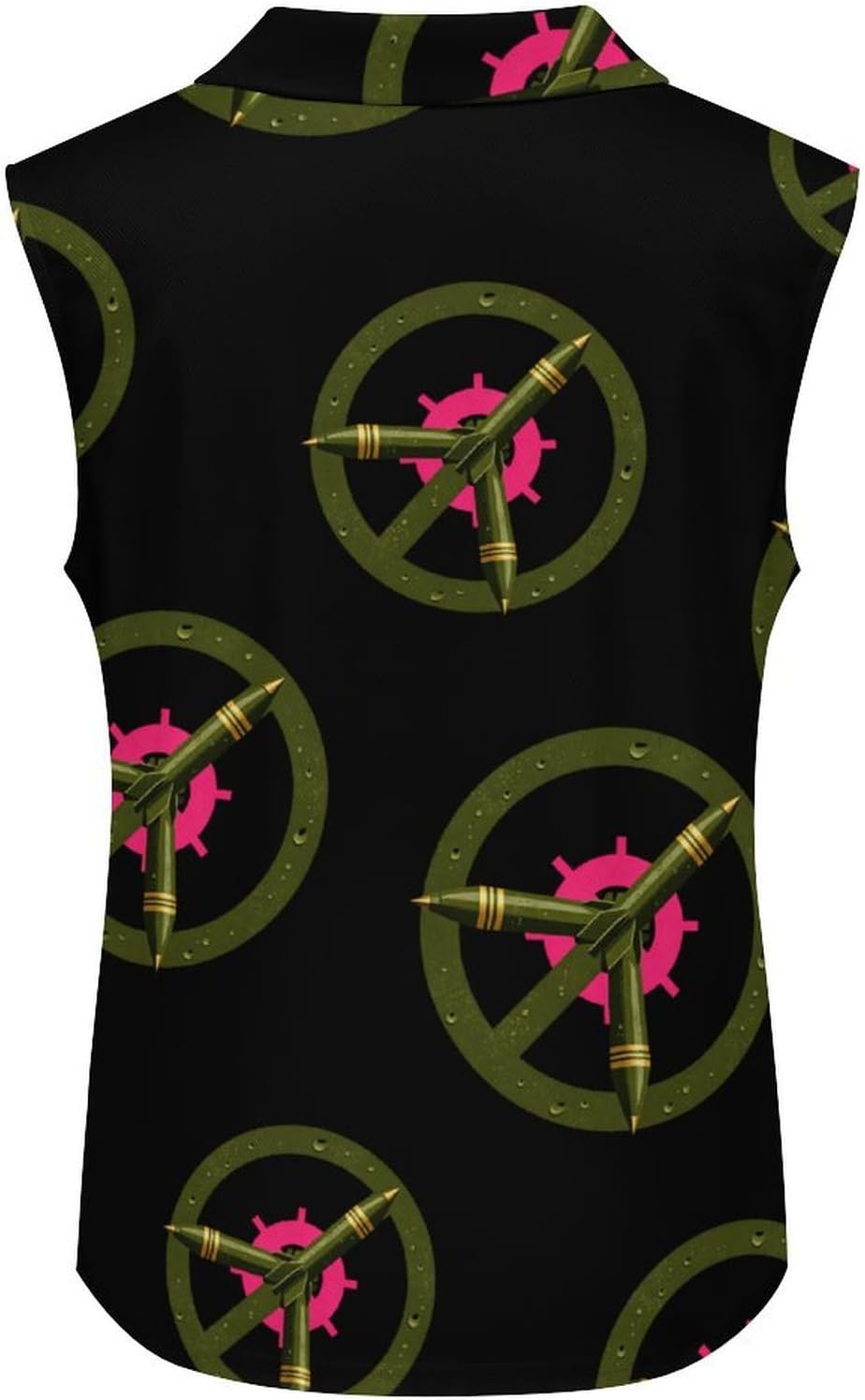 Anti-War Missile Peace Sign Womens Sleeveless V Neck Golf Polo Shirts | Collared Tank Tops