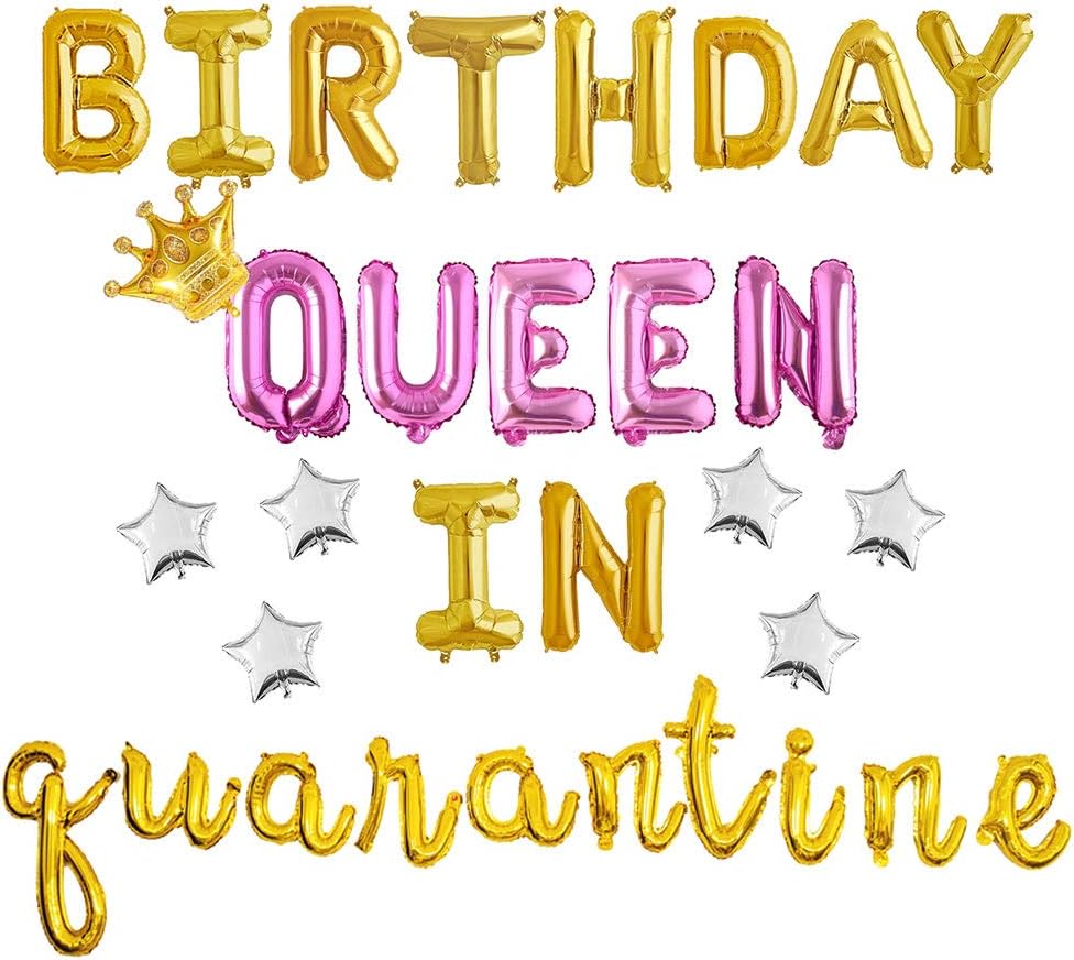 Quarantine Birthday Party Decorations "Birthday Queen In Quarantine" Balloons Banner Sign Backdrop Social Distancing Party Decorations Stay at Home Party Supplies for Girls Women…