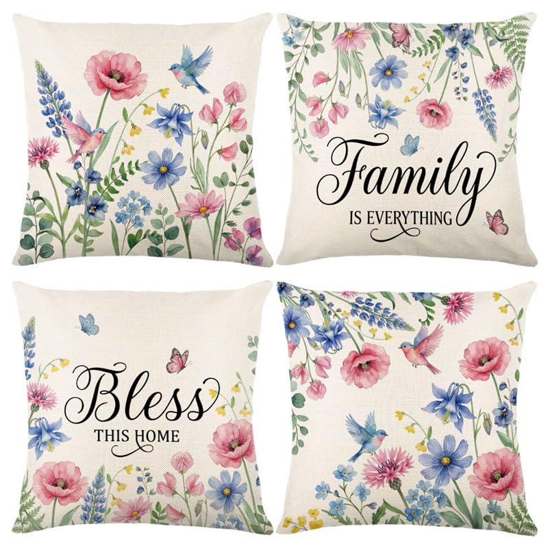 Coussins extérieur durable 60x60 et taie coton lin motif fleur sparrow pour fauteuil
