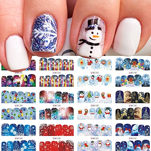 Christmas Nail Art Stickers 48 Sheets Winter Water Transfer Nail Decals Snowflake Snowman Santa Claus Tree Designs Nails Supply Sticker for Women Manicure Tips Decorations Holiday Party Accessories