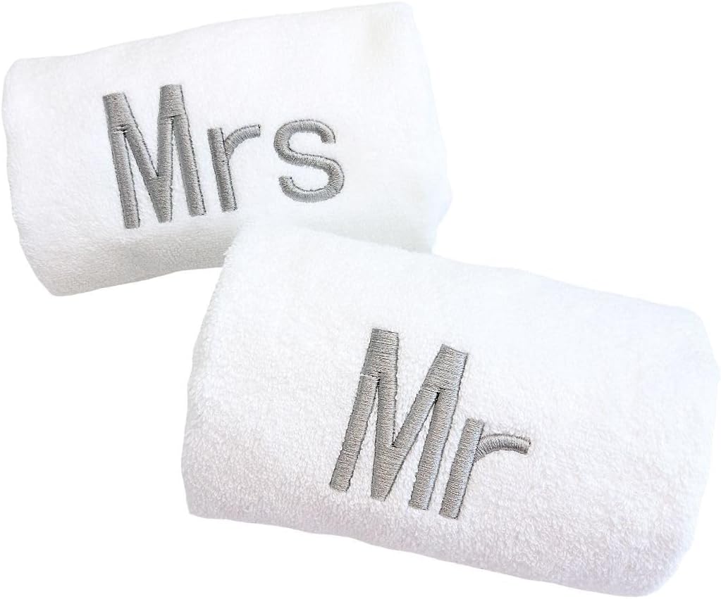 Silver Monogrammed Hand Towels for Bathroom - Luxury Hotel Quality Personalized Initial Decorative Embroidered Towel for Powder Room, Spa - GOTS Organic Certified - Mr and Mrs