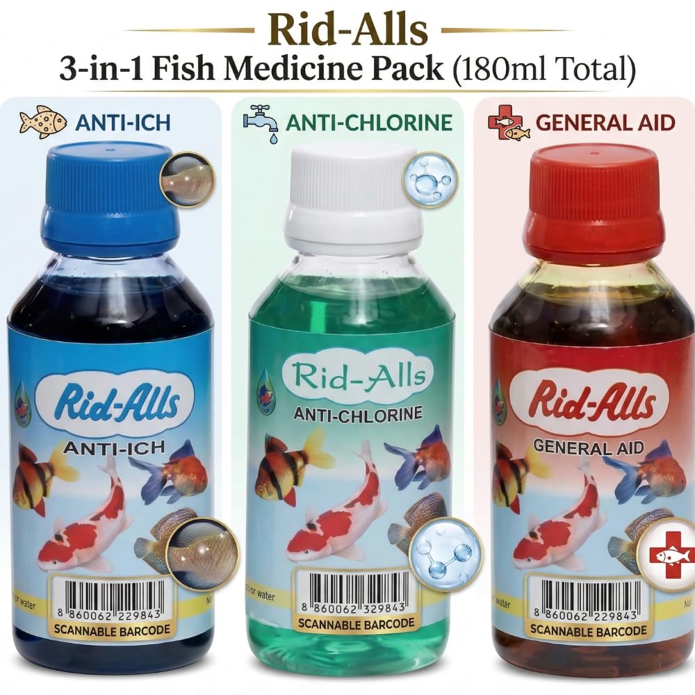 AKSHAT ENTERPRISES Rid Alls 3 in 1 Fish Medicine Pack (180ml) 60ml Each (Anti Chlorine, Anti Ich, General Aid) 4