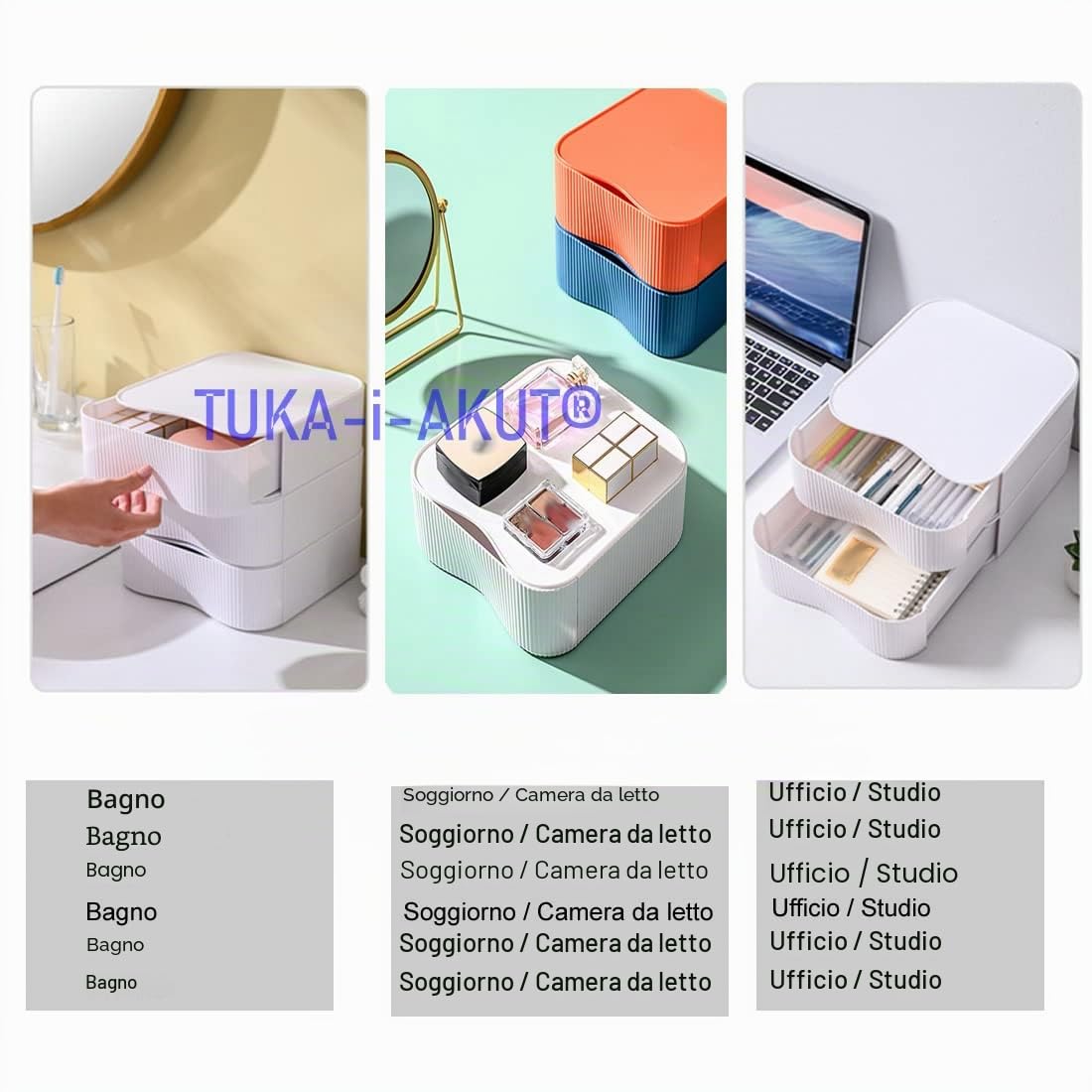TUKA-i-AKUT Organizzatore Impilabile Cassettiera Scatola Portaoggetti da Tavolo, Portautensili Combinabile Flessibile Portautensili, da Scrivania, per Trucchi, Cosmetici, 23x22x8 cm TKD8610 Bianca