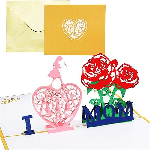 UMEELR Tarjeta de felicitación desplegable 3D con sobre, tarjeta de bendición de rosas de papel para el día de la madre, tarjeta para esposamamá,