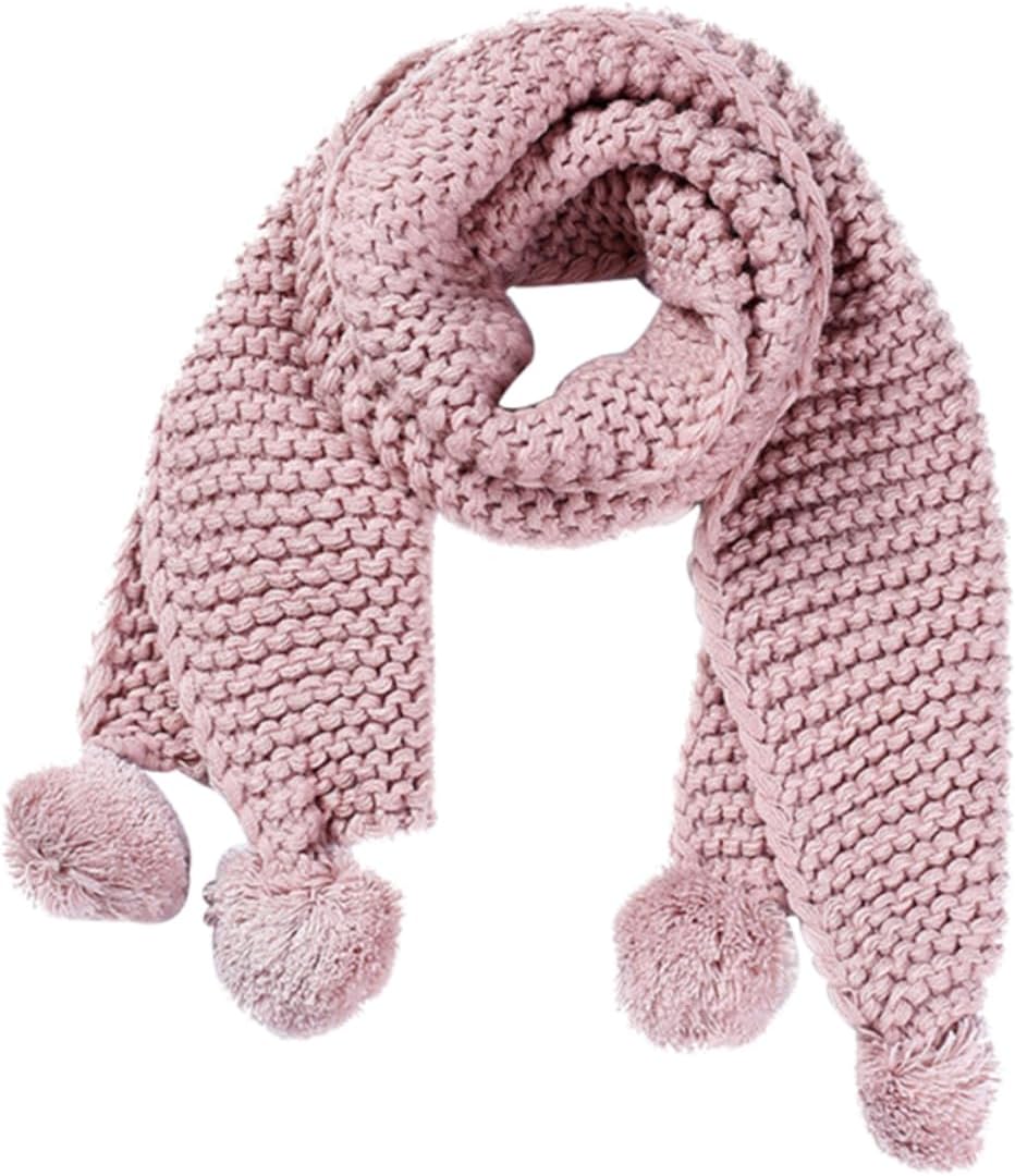 Didiseaon Children's Cable Knit Scarf Warm Woolen Fuzzy Ball Christmas Present for Kids