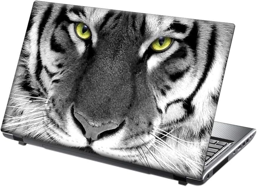 TaylorHe 15.6 inch 15 inch Laptop Skin Vinyl Decal with Colorful Patterns and Leather Effect Laminate MADE IN England Tiger Face