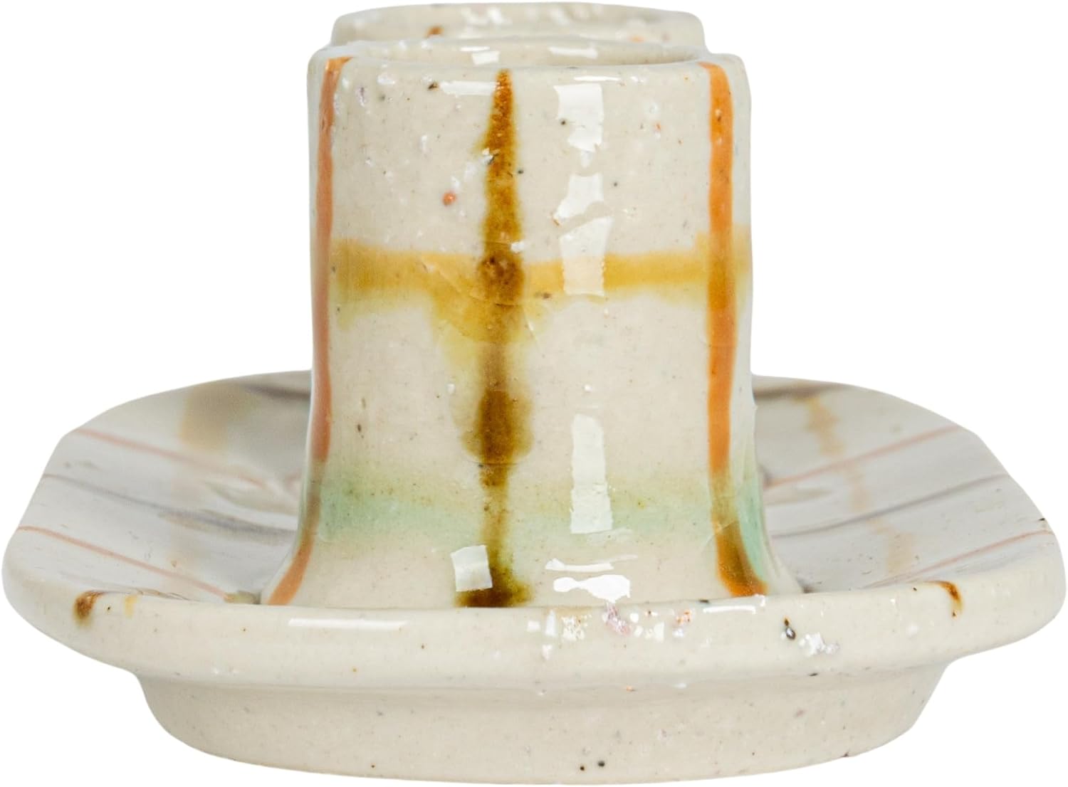 Creative Co-Op Checkered Charm Stoneware Taper Holders, Multicolor