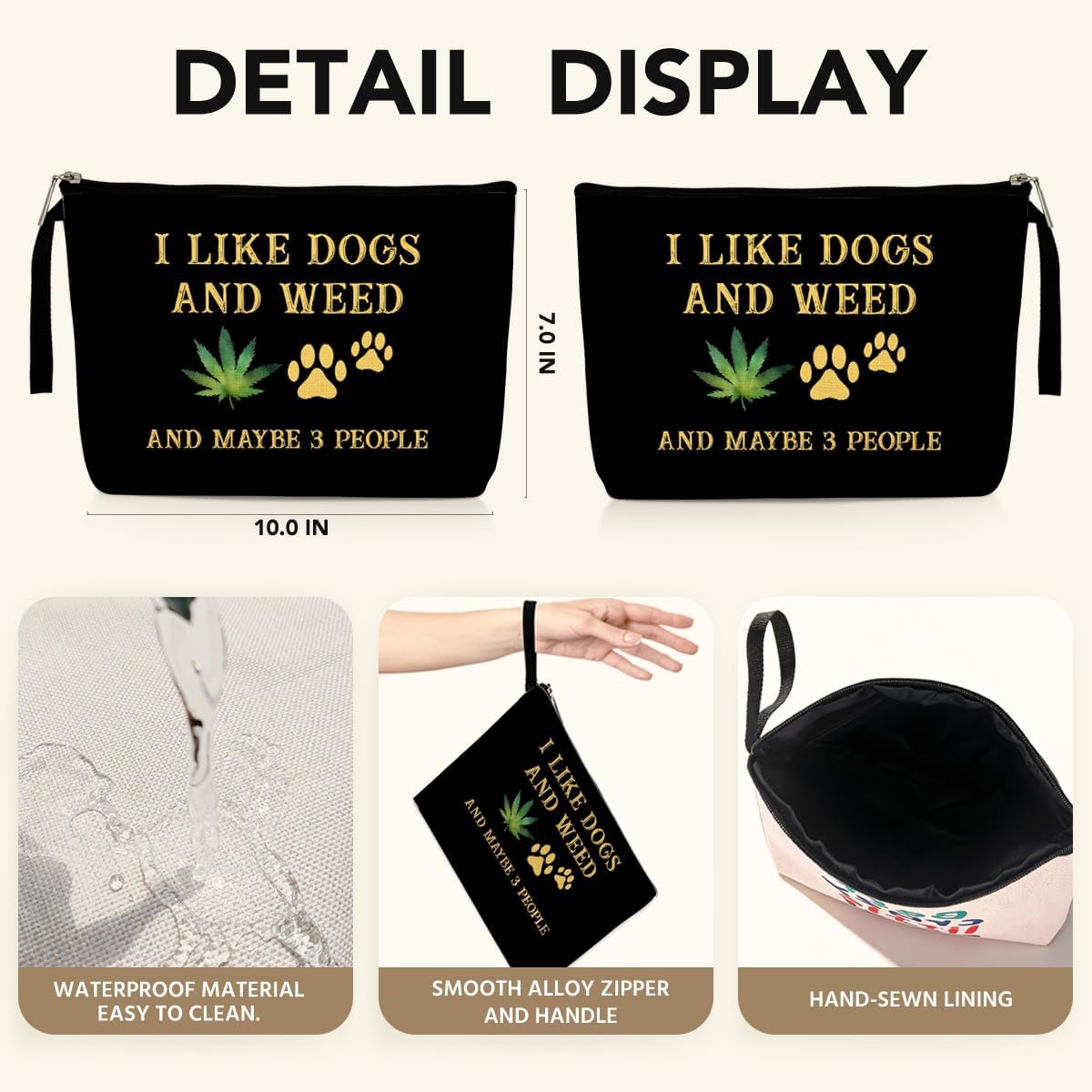Funny Weed Gift Humor Makeup Bag Dog Lovers Gifts for Women Sister Wife Friends Green Leaf Cosmetic Bags Dog Mom Gifts Zipper Pouch Weed Stuff Travel Toiletry Bag - Image 2