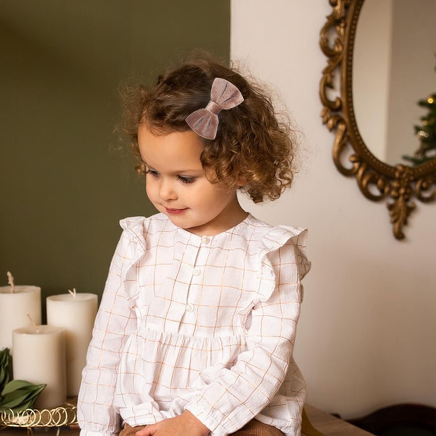 Love Fairy - Pinza para el pelo de terciopelo con lazo de 3.2 pulgadas, accesorio para el cabello con lentejuelas para niñas, adolescentes y mujeres (marrón claro)