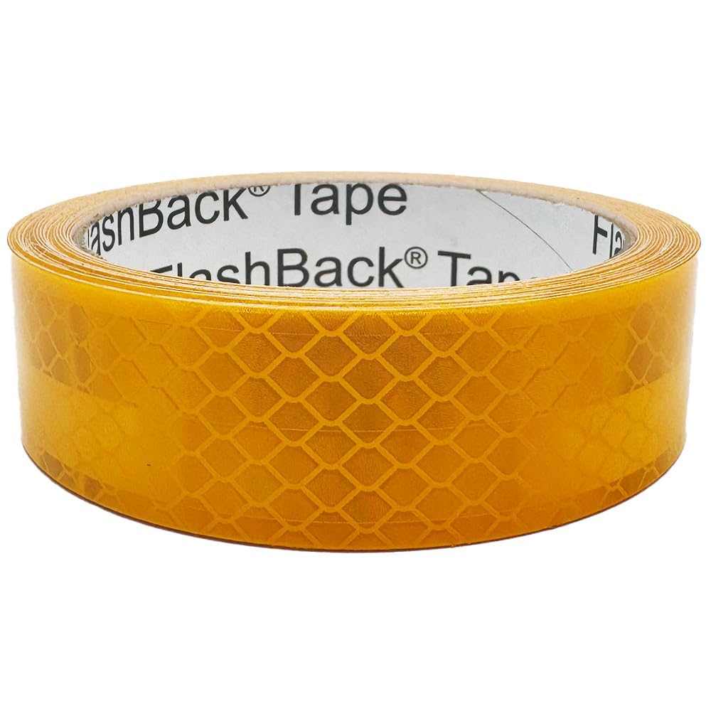 FlashBack Microprismatic Reflective Tape High Visibility Self-adhesive Sticker Hi Vis Van Reflective Sticky Tape (Golden Yellow, 25mm x 25 Metres)