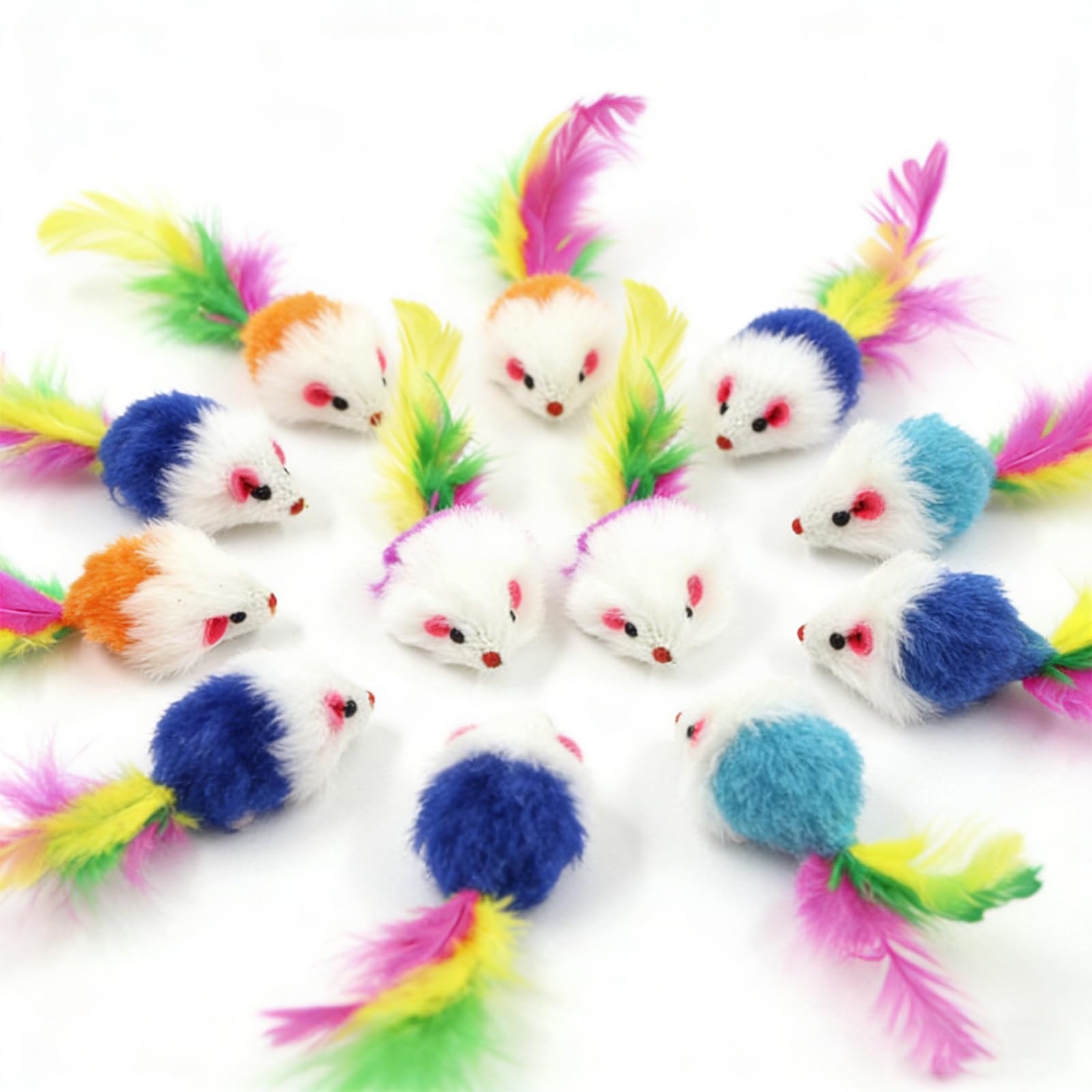 12 Pcs Cat Mouse Toy, Colorful Durable Interactive Mouse Cat Toy, Plush Cats Mice Toys, Variety Mouses Toys For Cats, Resistant To Being Bitten Micetoy With Feather Tail, For Indoor Kitten Pets