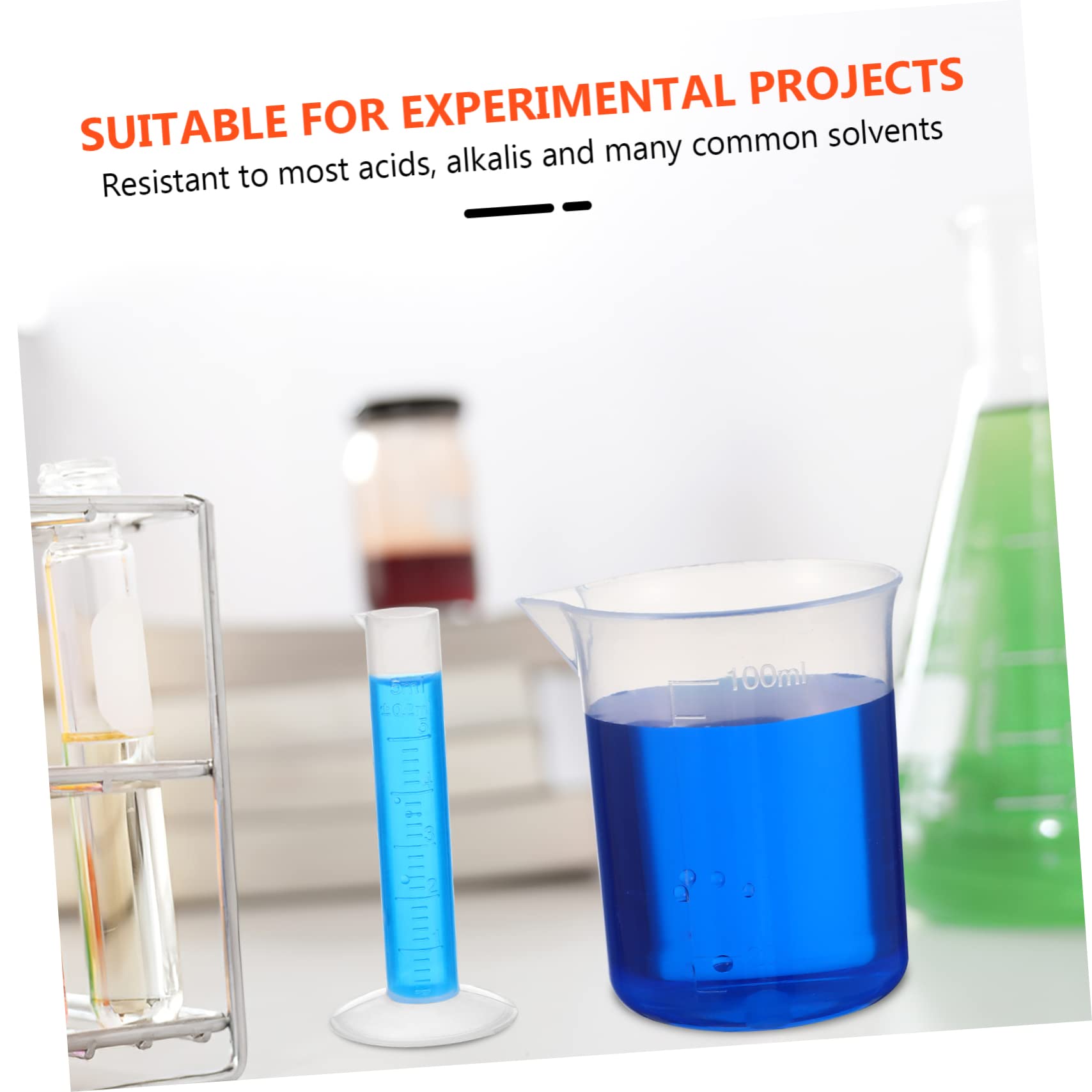 PartyKindom 3sets Cilindri Graduati e Becher Plastica Con Pipette Trasferibili e Spazzola Per Provetta Strumenti Di Misurazione Per Laboratorio e Cucina Capacità Elevata Resistente Solventi