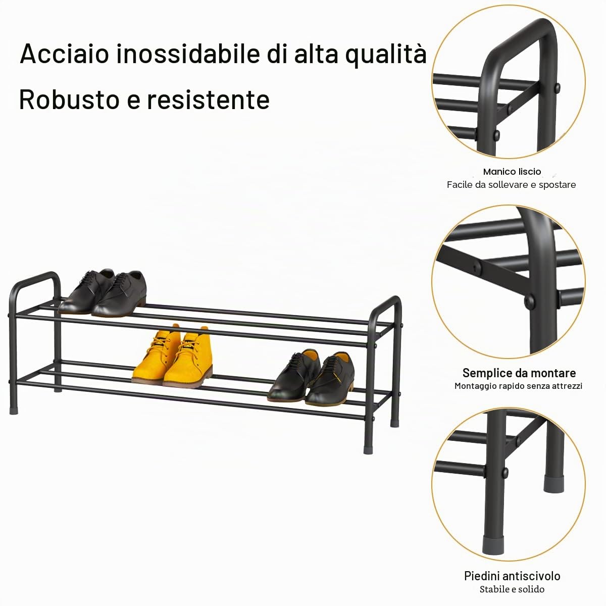 FANHAO Scarpiera Potenziata in Acciaio Inossidabile a 2 Livelli, Organizer Scarpe Ripiano per Scarpe di 8 Paia di Scarpe, per Soggiorno, Guardaroba e Corridoio, 80 x 26 x 33.5cm (Nero opaco)