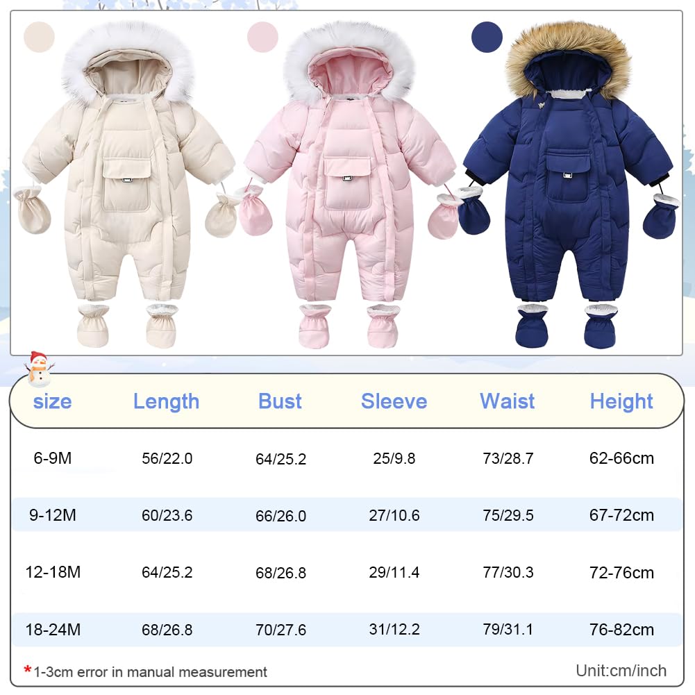Combinaison de Neige Bébé Garçon Chaud Coupe-vent Jumpsuit Fille Epais Polaires Vêtements de Ski avec Gants et Couvre Pieds