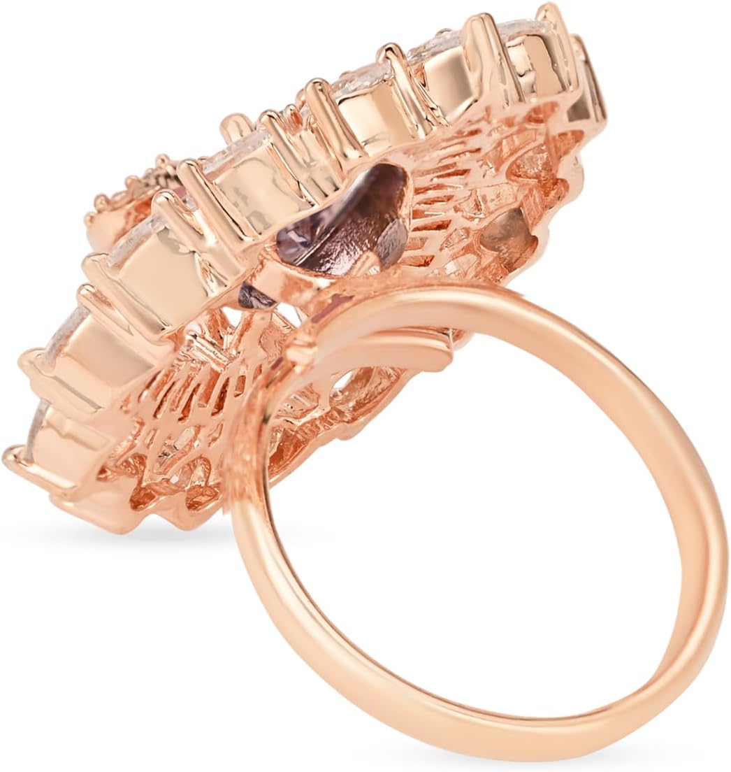 I Jewels Rose Gold Plated Diamond Cubic Zirconia Floral Shape Statement Brass Finger Ring For Wedding Party Prom Women/Girls (FL246Pu)