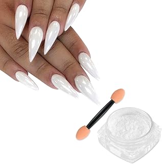 Magic White Pearl Chrome Nail Powder Ice Transparent Moonlight Aurora Glitter Dust Pearlescent Metallic Mirror Effect Holographic Mermaid Shell Nails Art Pigment for Gel Manicure Design with Tool