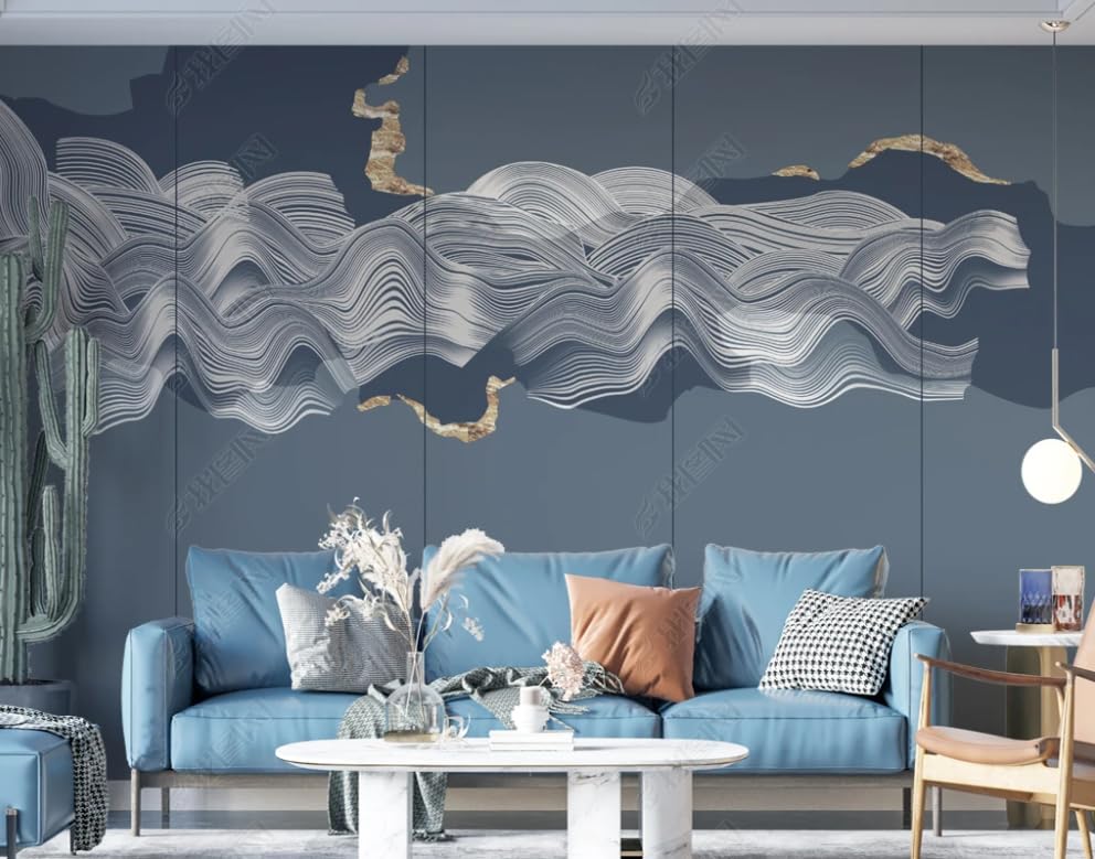 Papier peint feuille d'or lignes abstraites pour sublimer un mur blanc sans éclat - 3