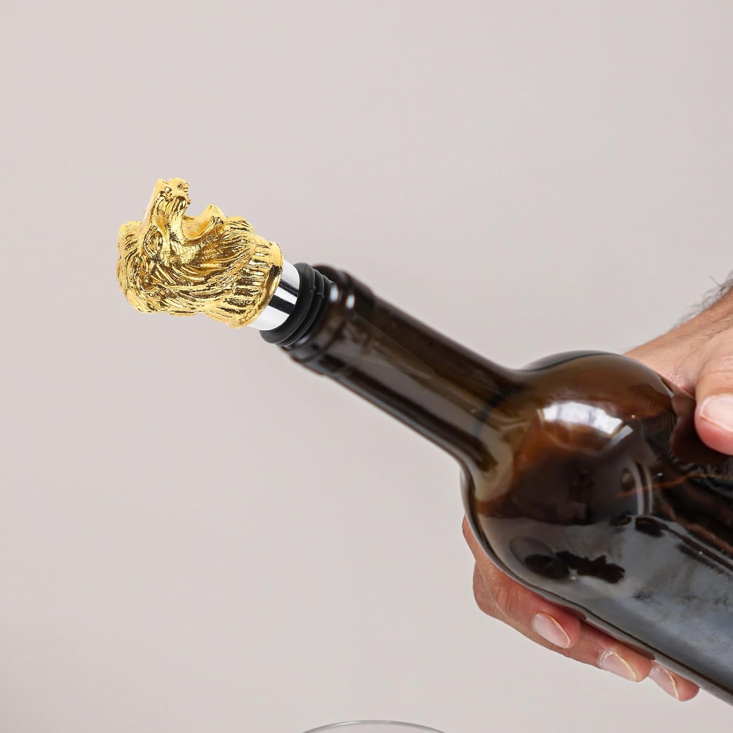 Golden Stainless Metal Lion Head Wine Stopper with Fresh-keeping Function