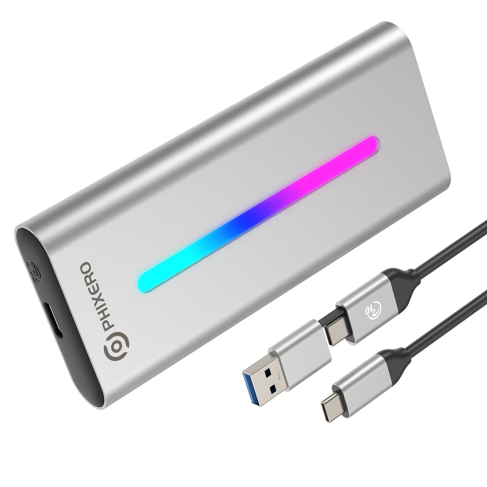 Boîtier M.2 NVMe USB 3.2 argenté avec éclairage RVB pour SSD PCIe - 7