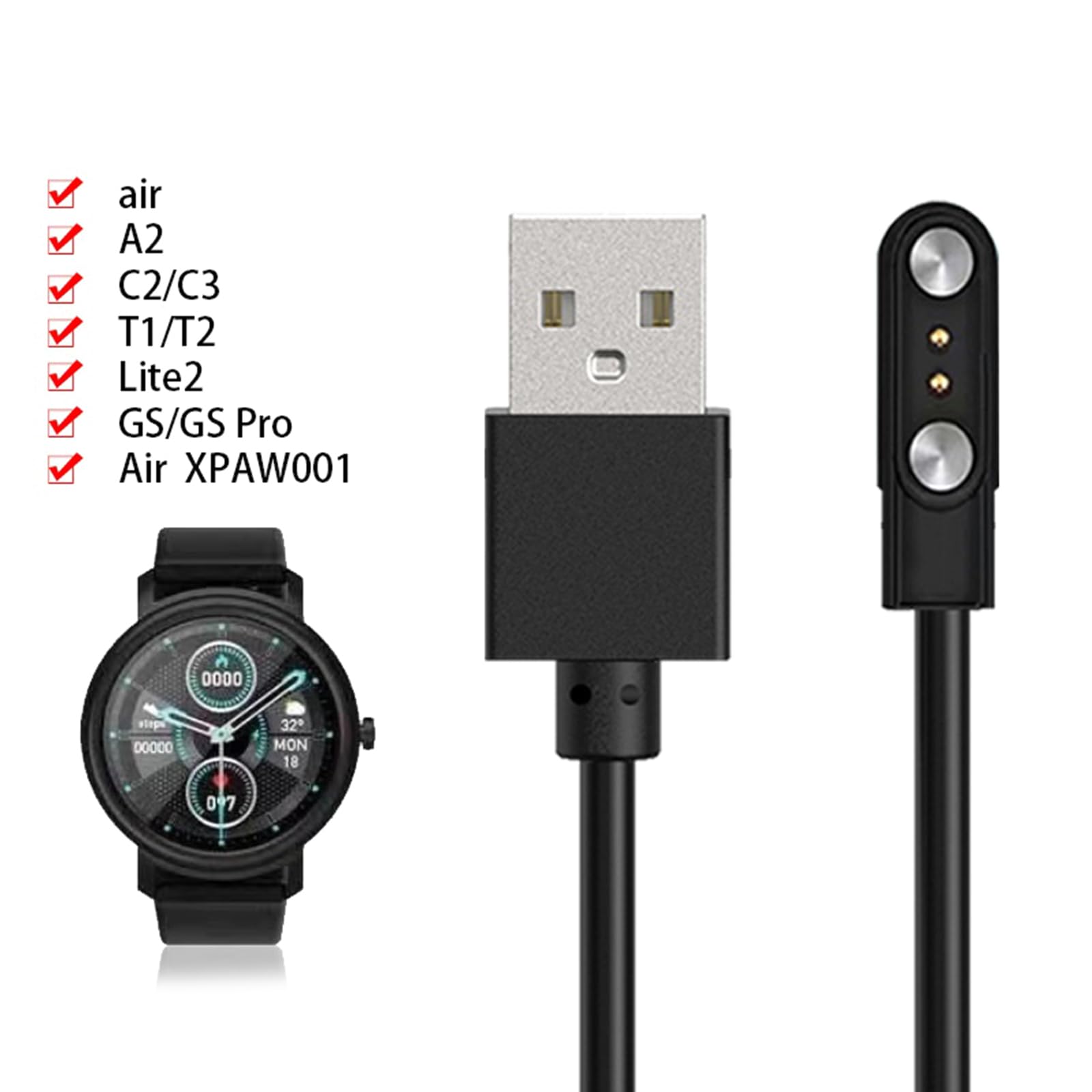 QERPON Magnetic Charging Cable for Smartwatch, Quick Charging USB Cord 60CM