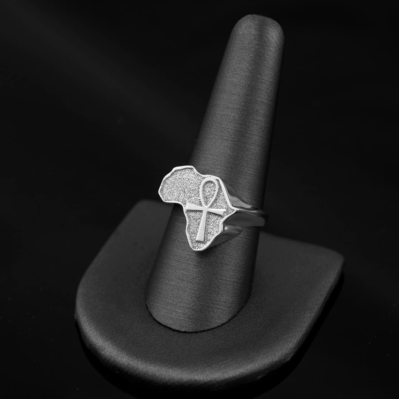LA BLINGZ 10K White Gold Egyptian Ankh Africa Ring