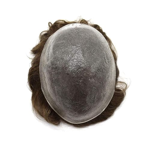 Miniatura 5 de Tupé para hombres con línea capilar invisible, piel fina, 0.002 in, tupé para hombre, sistema de cabello humano Remy con bucle en V, base de