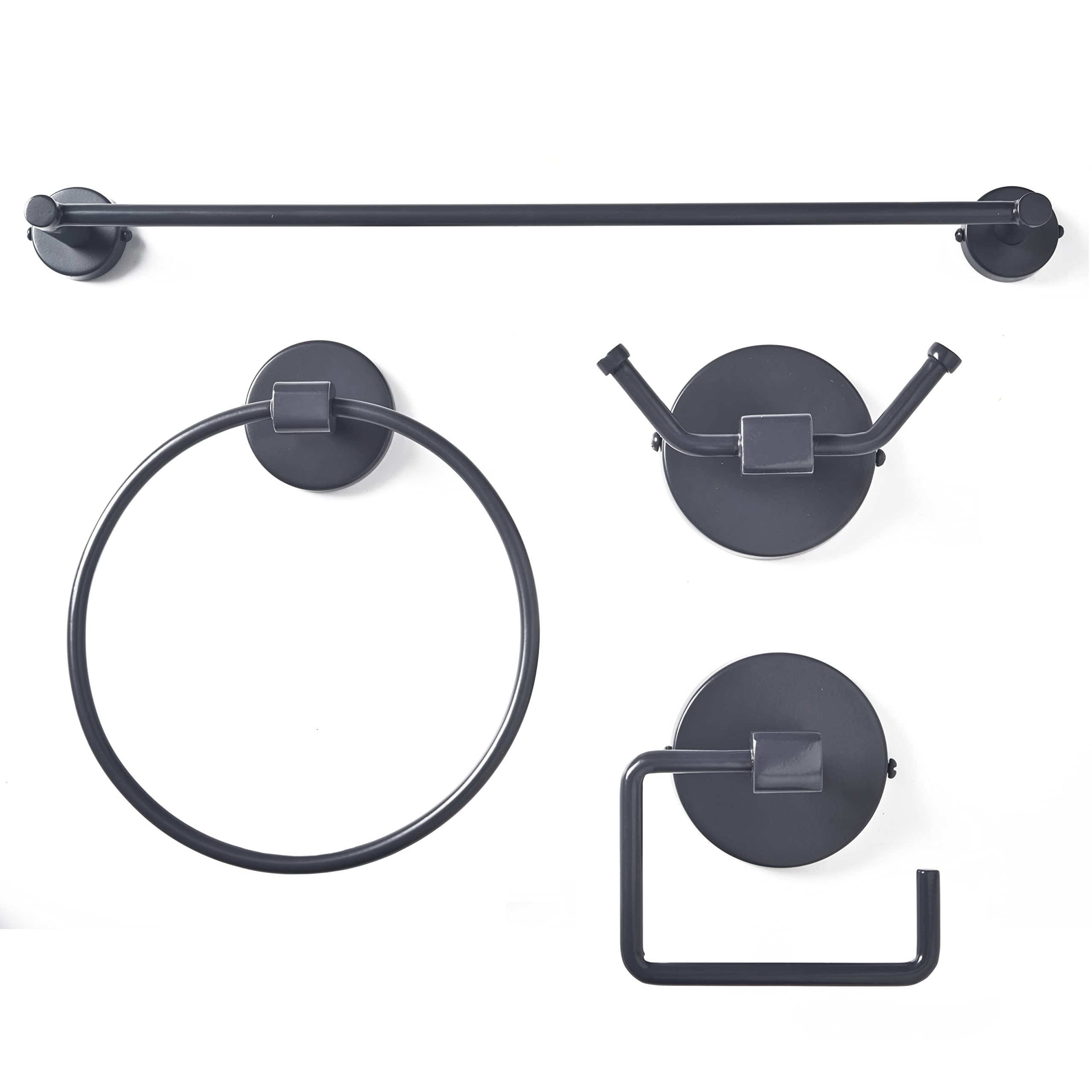 Ourhouse Bathroom Accessory Set Towel Rail Tissue Holder Hand Towel Ring Robe Hook Grey