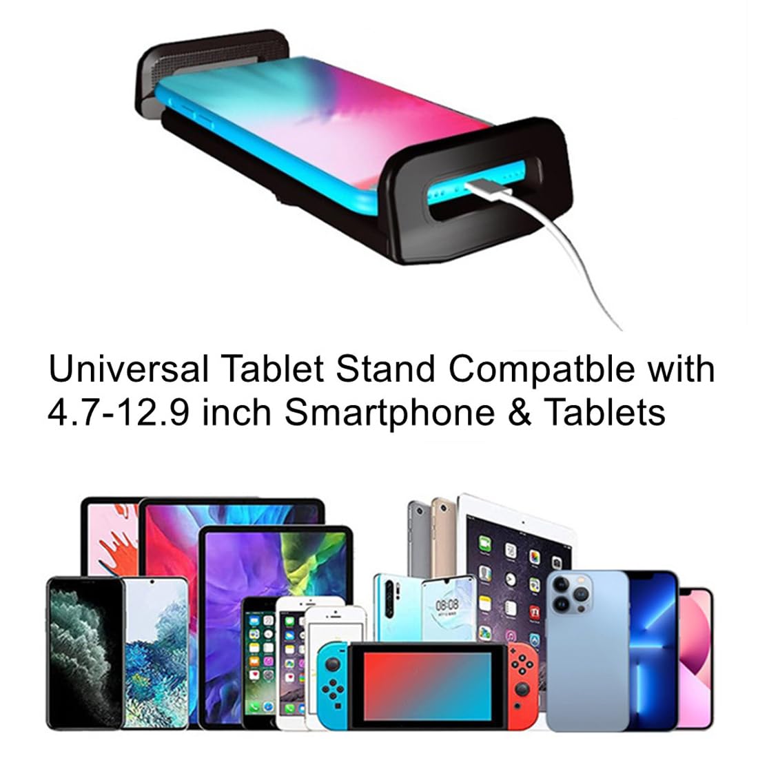 VENQI Supporto per tablet a collo di cigno da letto, supporto flessibile per tablet con braccio a 360°, compatibile con dispositivi da 4,7 a 10,5 pollici