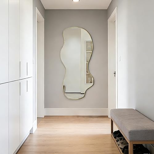 Miniatura 17 de POZINO Espejo irregular, espejo asimétrico sin marco de 47.2 x 21.6 pulgadas, espejos de pared abstractos, modernos espejos de forma extraña para