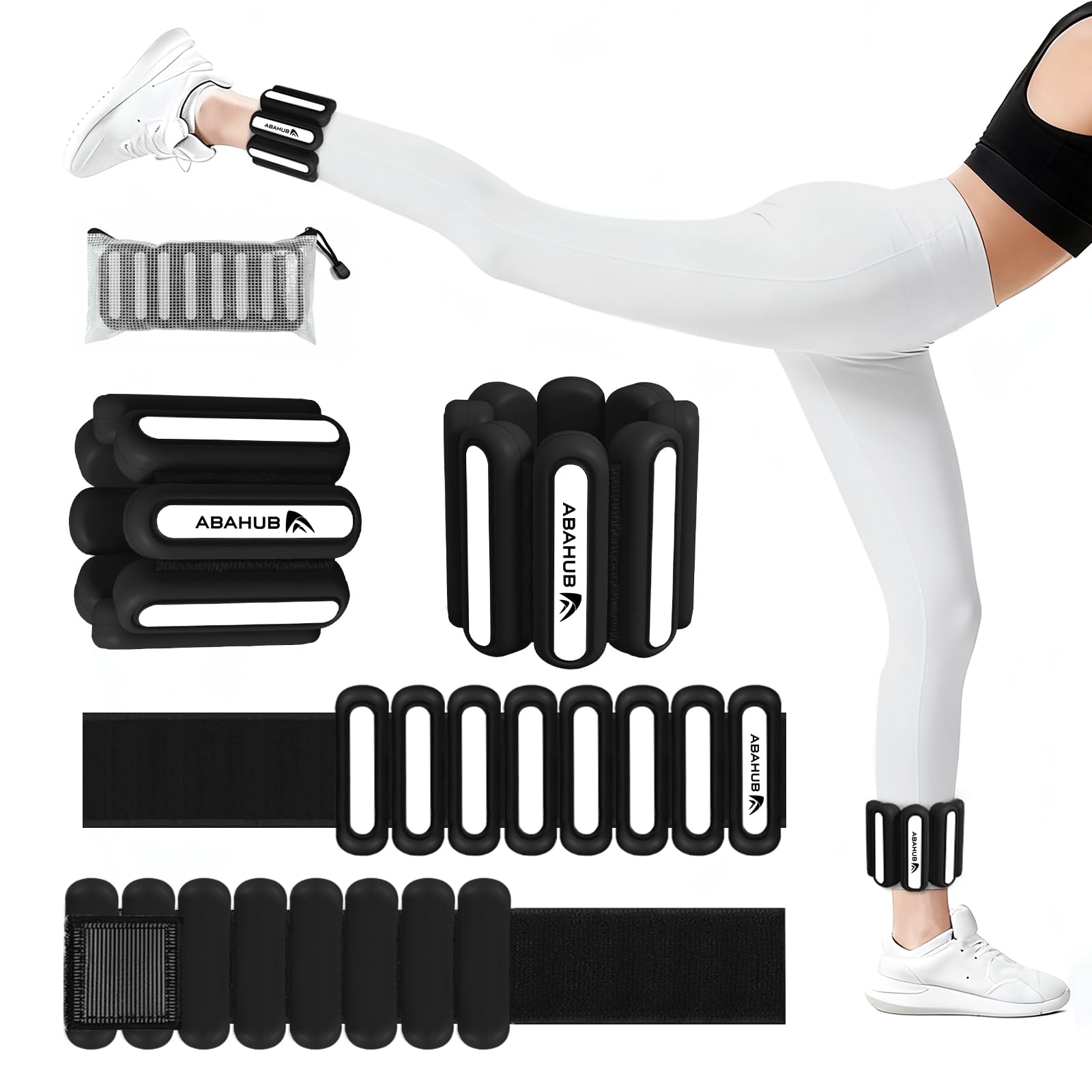 Abahub Wrist and Ankle Weights, Adjustable Wrist Weights, Set of 2 (0.45 kg each), Hook and Loop Straps, Black and White
