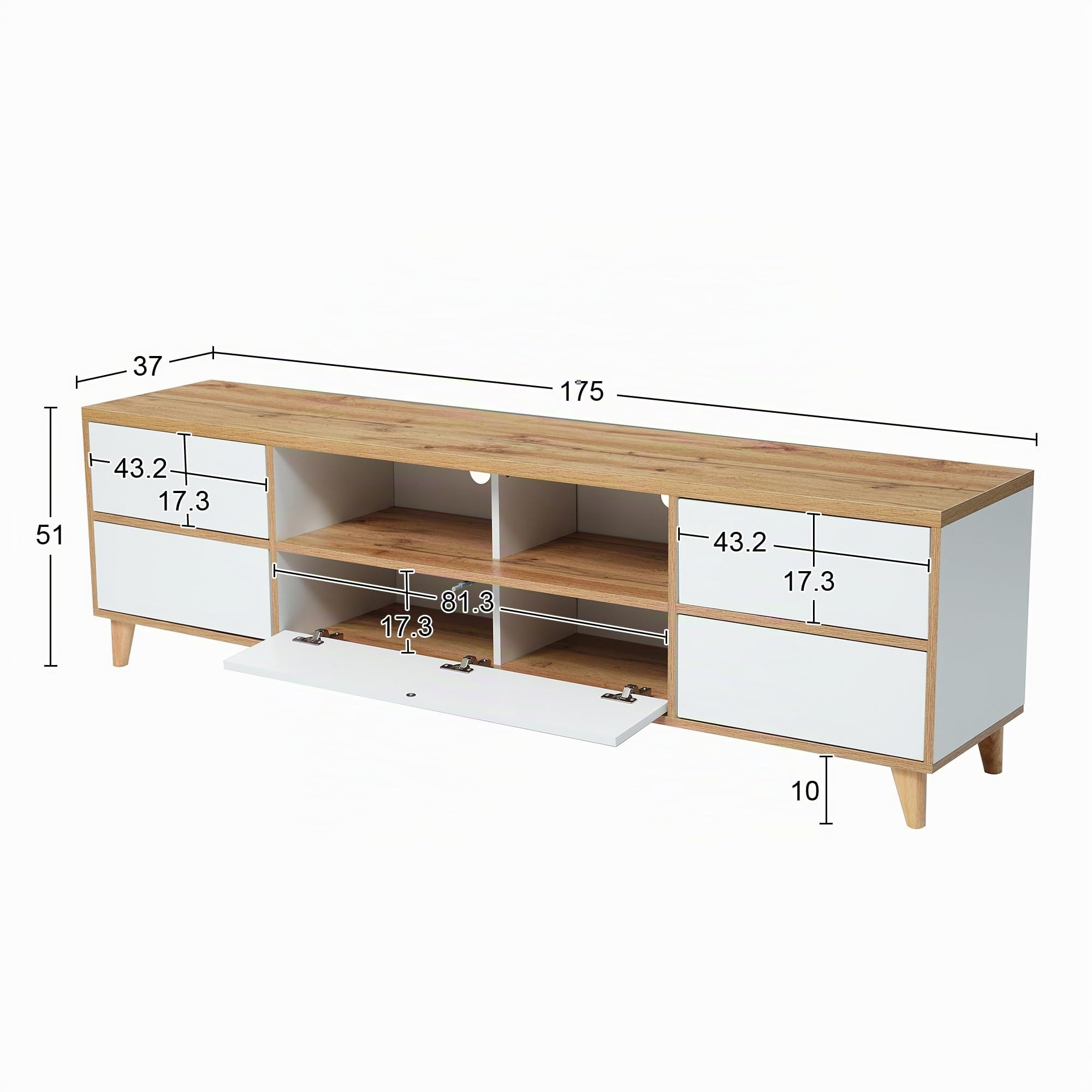 Merax Boden-TV-Schrank,TV-Sideboard Lowboard in Weiß und Holzoptik mit Fächern und Türen - Charmante Wohnzimmermöbel 175 * 37 * 51CM