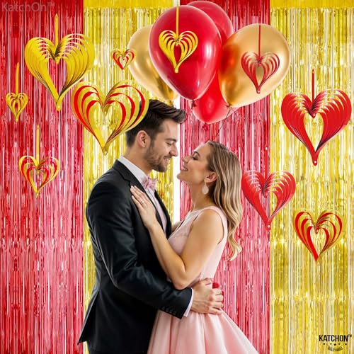 Image of KatchOn, Gold and Red Fringe Backdrop - Xtralarge, Pack of 2 | Foil Fringe Curtain for Nurse Graduation Party Decorations | Prom Decorations 2026 | Red and Gold Graduation Decorations 2026