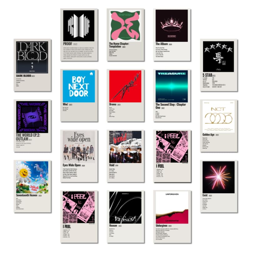 Image of K-Pop Posters | K-Pop Song Posters Pack of 18 (14.8 x 10.5cm) 300 GSM | Minimalist Poster Set | Aesthetic Room Decor | Pinterest Wall Posters | Wall Collage Kit | Wall Prints for Office