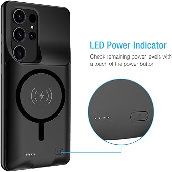 Battery Case for Galaxy S22 Ultra /S23 Ultra,12000mAh Portable Protective Wireless Charging Case Compatible with Galaxy S22 Ultra /S23 Ultra 6.8 Rechargeable Extend Battery Pack Charger Case (Black)