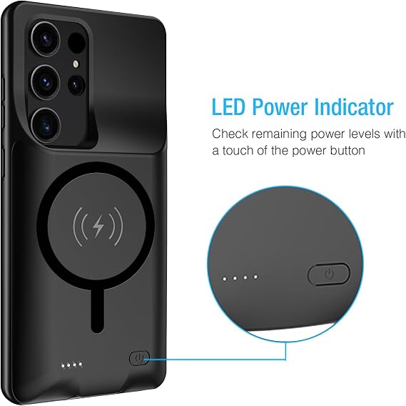 Battery Case for Galaxy S22 Ultra /S23 Ultra,12000mAh Portable Protective Wireless Charging Case Compatible with Galaxy S22 Ultra /S23 Ultra 6.8 Rechargeable Extend Battery Pack Charger Case (Black)