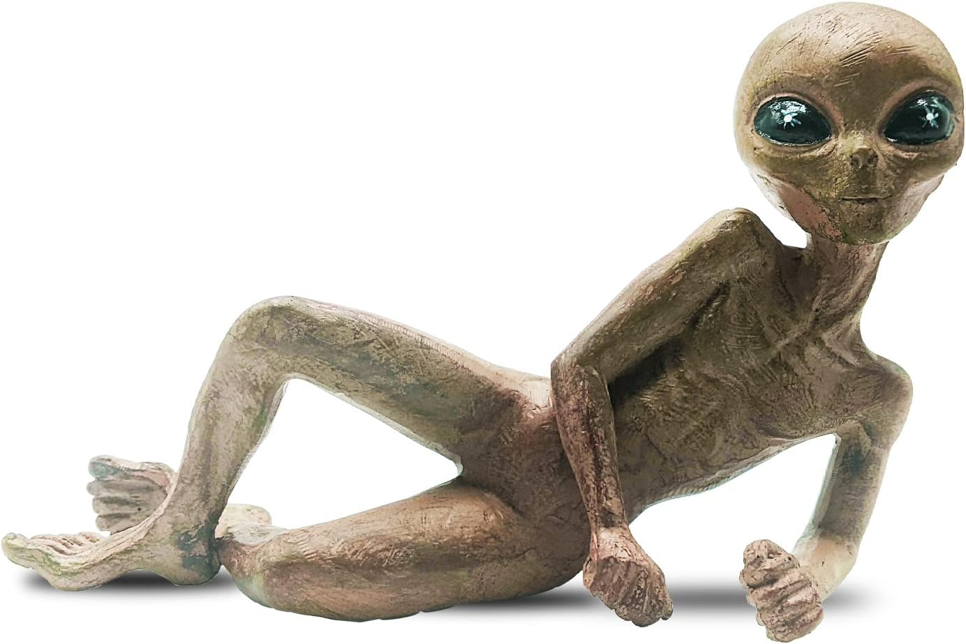 John Bernard & Company Alien Invasion 10” Sexy Male Lying UFO Extraterrestrial Garden Alien Statue and Figurine “Atlas” – Starlight Bronze