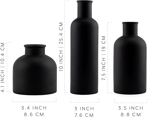Miniatura 6 de AuldHome - Jarrones de cerámica negra (juego de 3) jarrones decorativos de cerámica negro mate