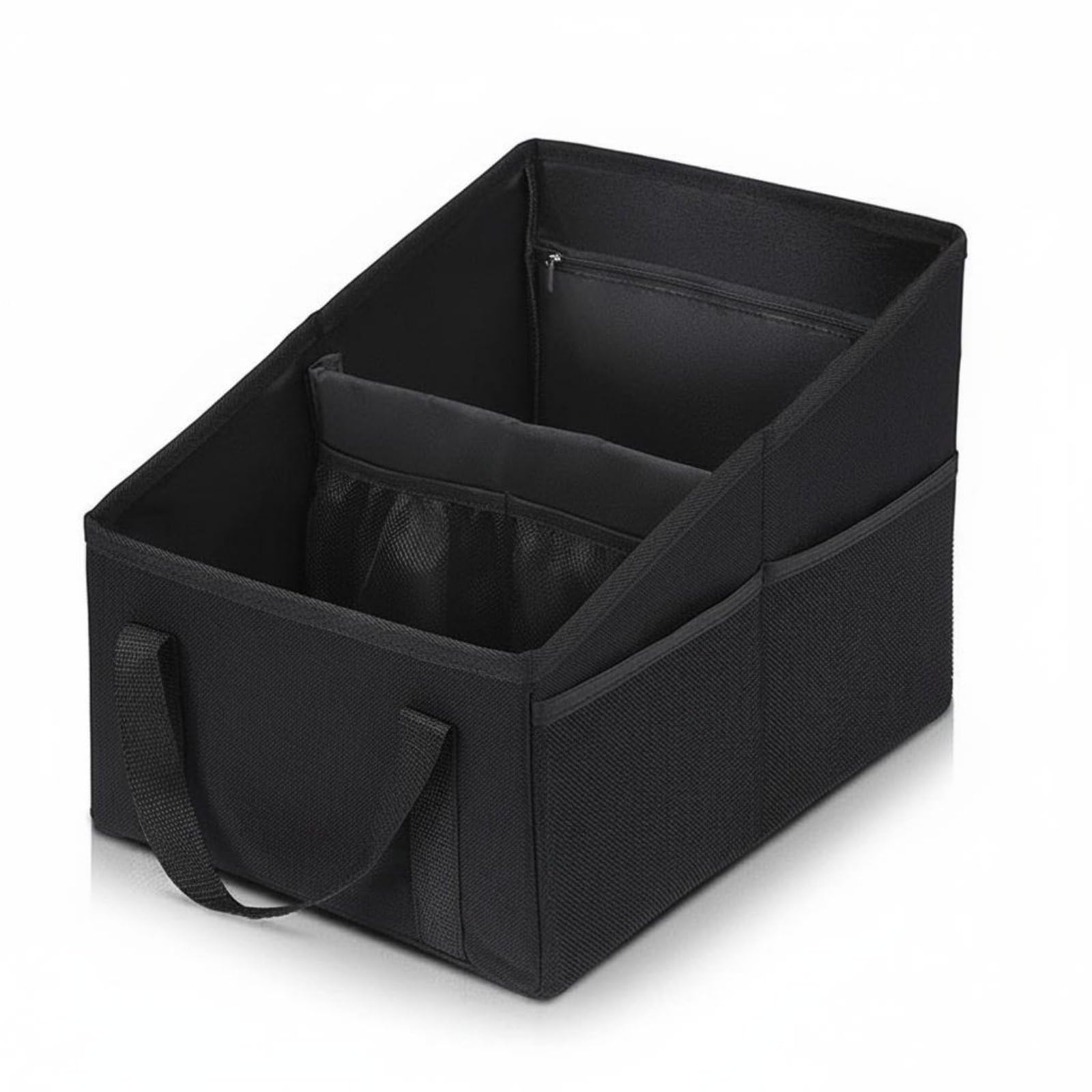 Multiple Compartments Foldable Car Seat Storage Box Mesh Pockets Car Seat Organizer Box Slip-Resistant Base Backseat Organizer Reinforced Flanks, Black-image-0