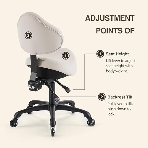 Miniatura 4 de Taburete giratorio neumático con respaldo para clínica higiénica, spa, masaje, hogar y oficina, 510 KOA (vainilla)