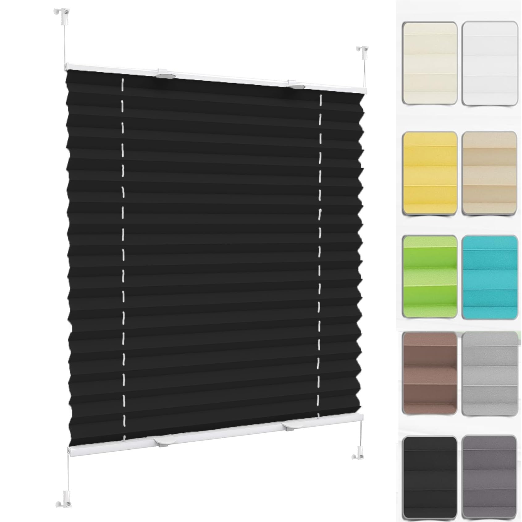 Blackout Blinds Cordless Pleated Blind 46 x 55 cm (W x H), No Drilling, Translucent, Crushed Look, Temporary Window Blinds Cordless, Block-Out Pleated Blind, for Window Door, Black โ image 1
