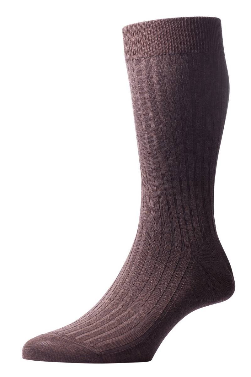 Pantherella Men's Brown Danvers Rib Cotton Lisle Socks - Dark Mix - Large
