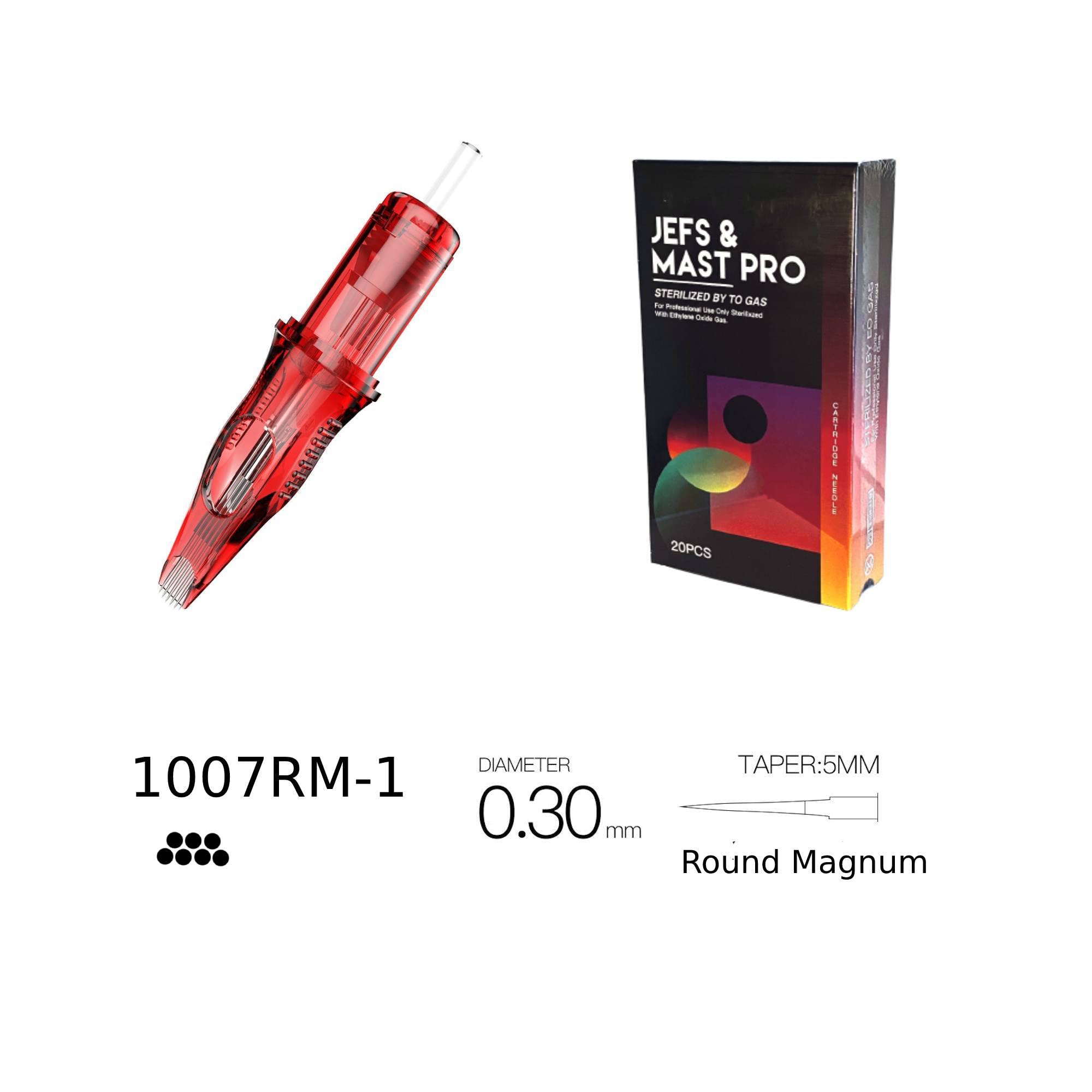 Jefs MAST Mast Disposable Tattoo Needle Cartridges 20Pcs for Tattoo Artists Round Magnum Shader Soft Edge Standard Pack 0.30mm Disposable Needles, RL RM RS (20pcs-1007RM-1) - Image 2