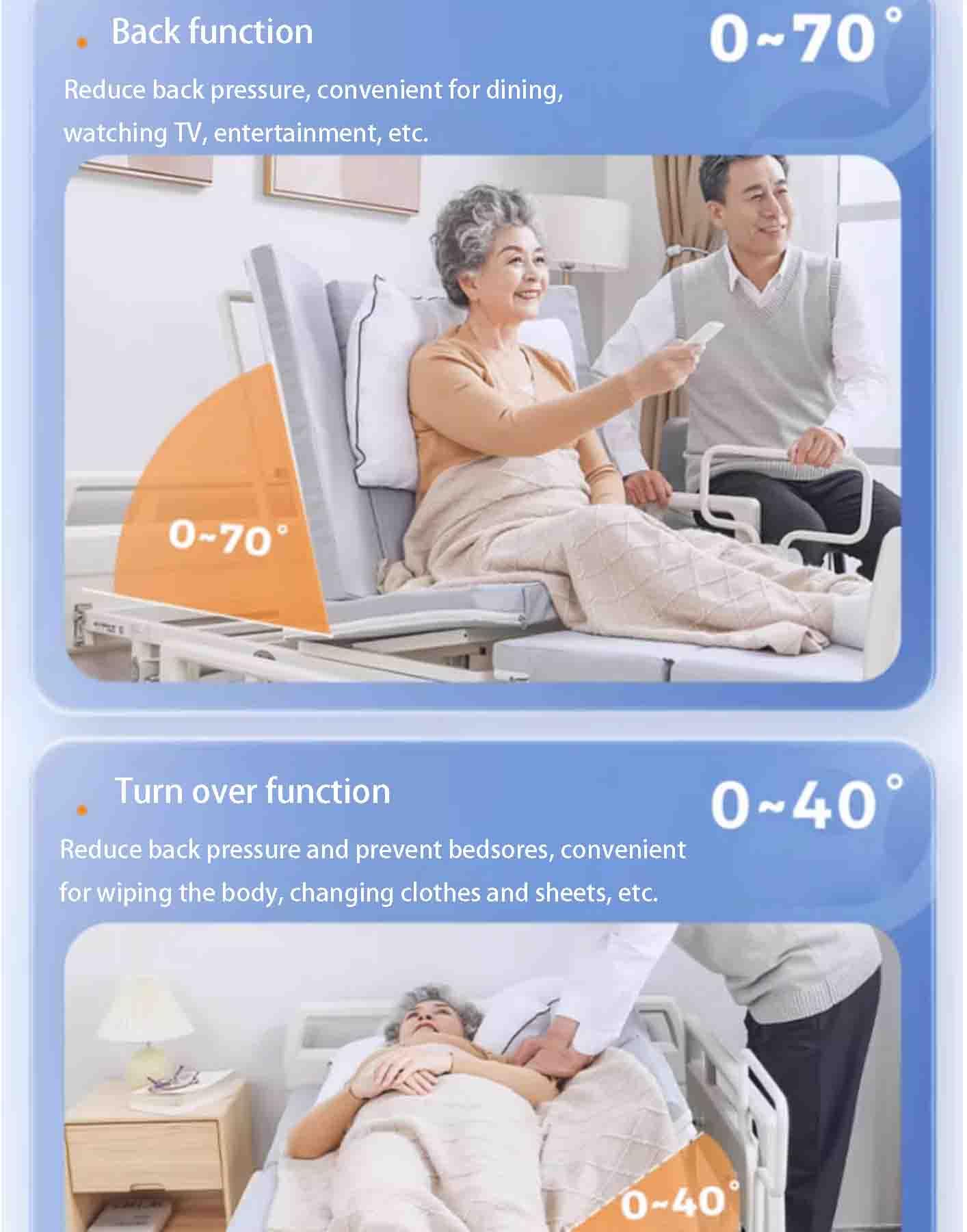 CAULO Letto di Cura Manuale Letto d'ospedale, Letto Medico Funzionale, Letto paziente paralizzato con Foro per WC/Materasso Letto di Cura casa Multifunzionale