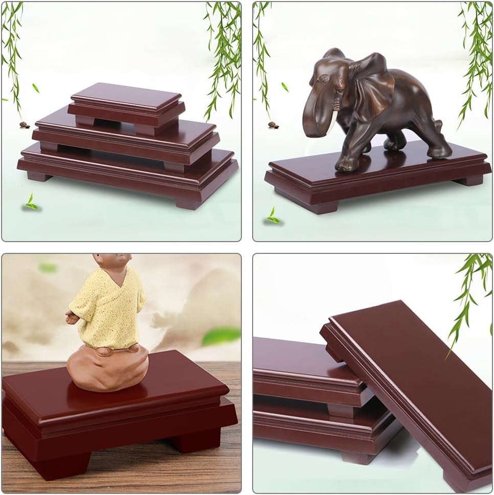 LOGOFUN Chinese Wooden Rosewood Carved Base Rectangular Antique Pedestal Vase Sculpture Display Stand for Home Accessories