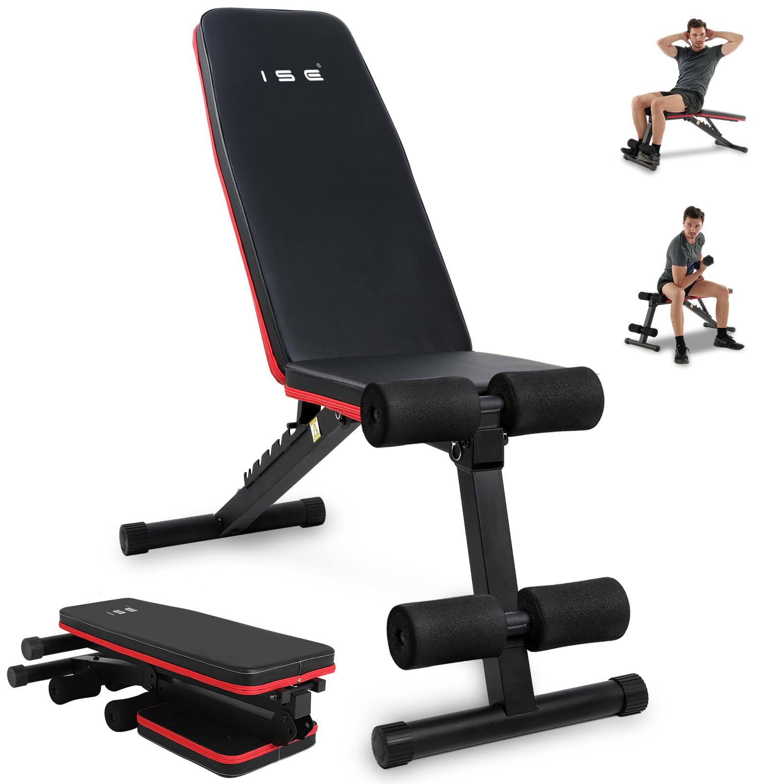 ISE Hantelbank Klappbar Verstellbar Multifunktions Schrägbank Trainingsbank Bauchmuskeltrainer mit 7-Fach Verstellbarer Rückenlehne für Ganzkörper-workout Bauchtrainer für zuhause,Sit Up Bank 5902