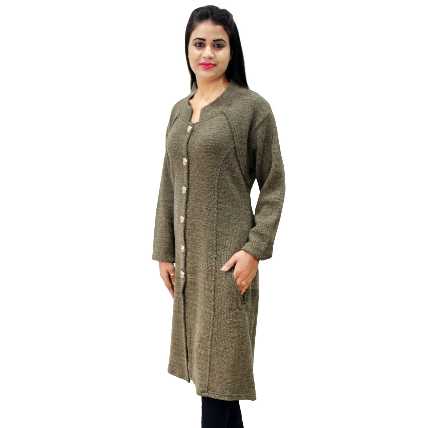 Matelco Women's Woollen Button A-Line Long Coat with Pockets (3XL, Brown) - Image 2 thumbnail