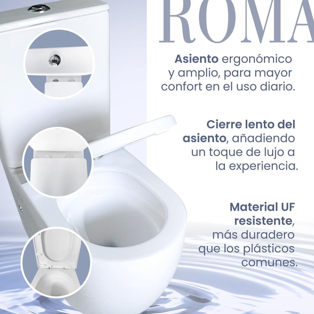 Inodoro Completo - WC Inodoro Completo con Sistema Rimless Antibacterias - Vater Baño con Tapa Dura Extrafina Amortiguada - Salida Dual Eficiente con Ahorro de Agua - WC para Hogar Blanco